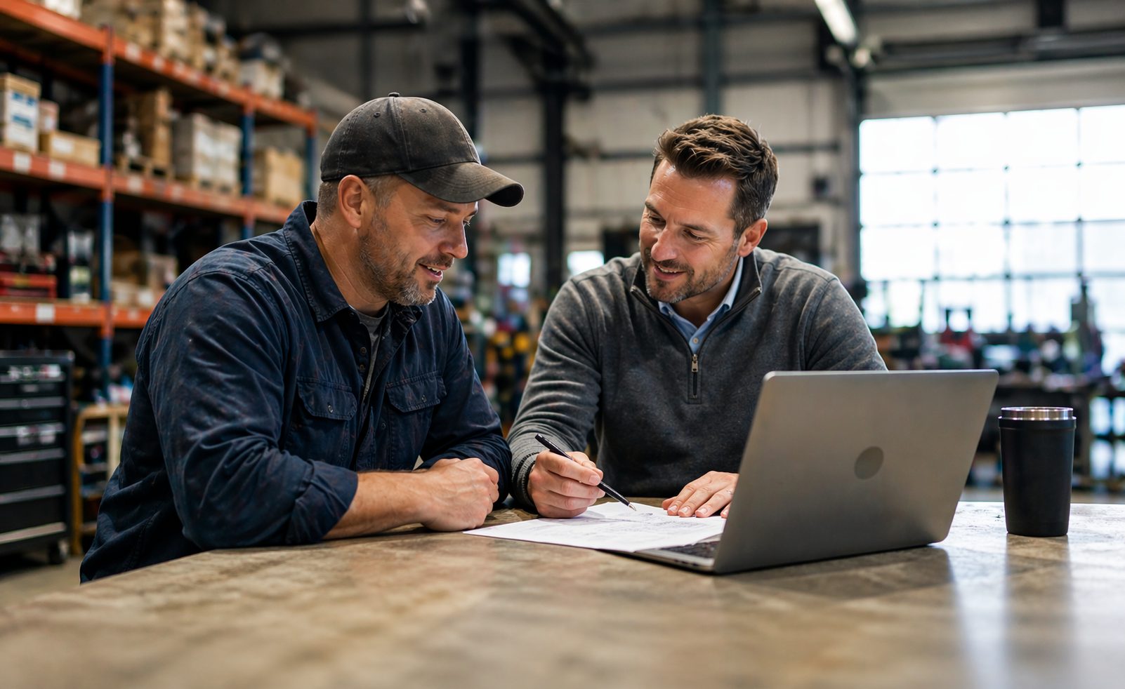Small business owner meeting with a benefits advisor over a laptop